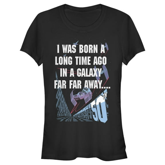Junior's Star Wars I Was Born A Time Ago 50th Birthday Portrait Graphic Tee Black X Large