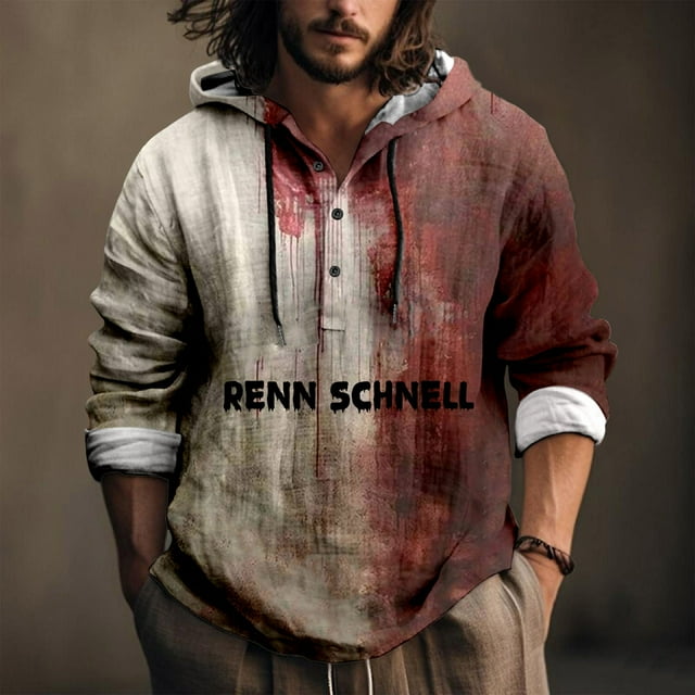 WILLBEST Sweatshirts for Men Male Printed Theme Casual Round Neck Button Bloodstain Pattern Plus Size Shirt Print Solid Color Hoodie Sweatshirt