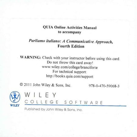 Parliamo Italiano!, Fourth Edition Quia eSAM Registration Card by Suzanne Branciforte