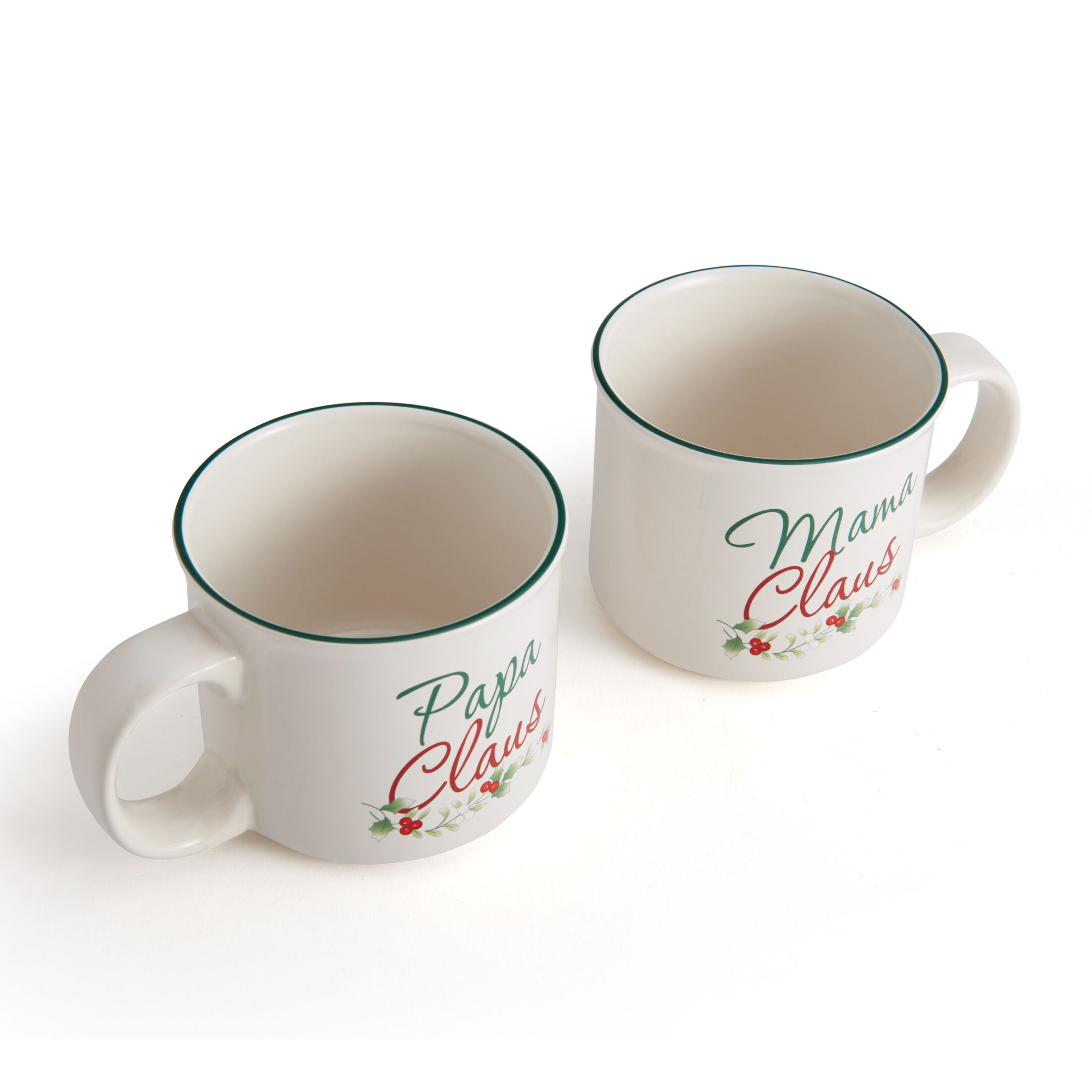 Pfaltzgraff Winterberry Stoneware 16.75 oz Mama and Papa Claus Camper Mug, Set of 2
