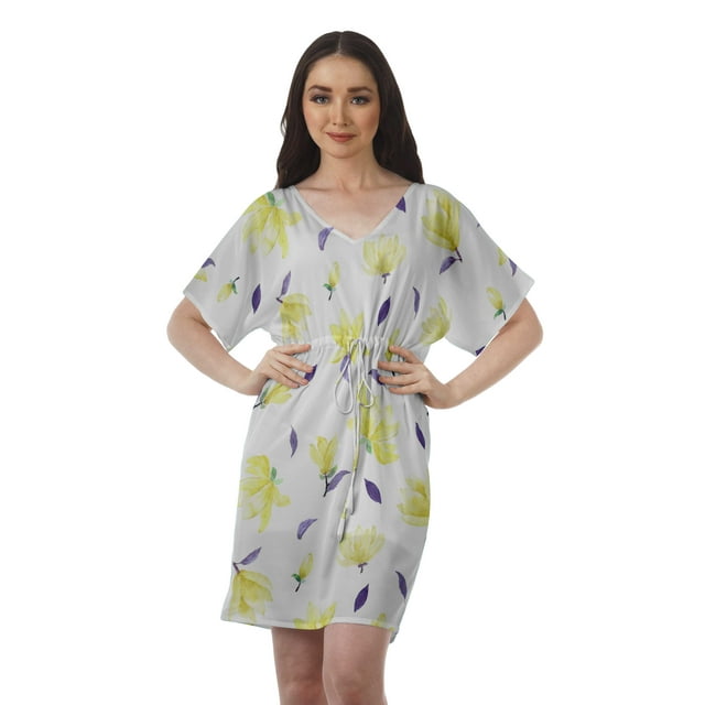 Moomaya Robes Décontractées pour Femmes Courtes Imprimées Robe Fluide à Col en V pour Femmes Grande Taille