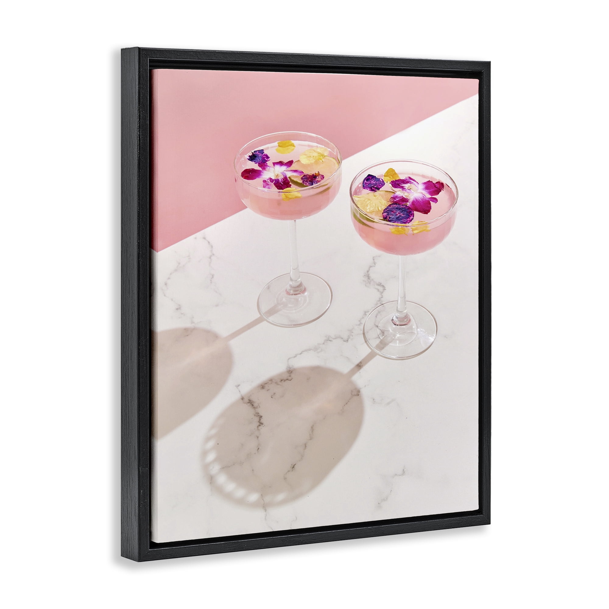 Stupell Industries Pink Floral Cocktails Food & Beverage Painting Black Floater Framed Art Print Wall Art, 25 x 31