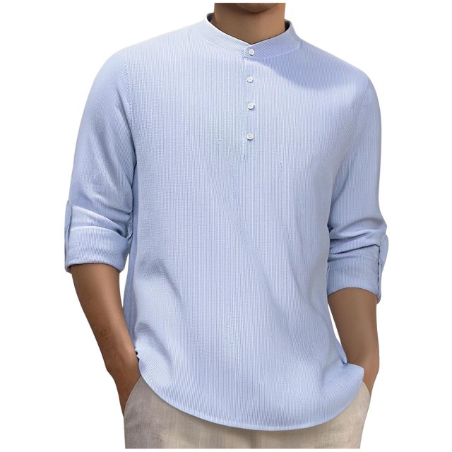 Dagugfen Plus Size Shirts for Men Striped Long Sleeve Button V Neck Slim Lightweight Casual Work Tops