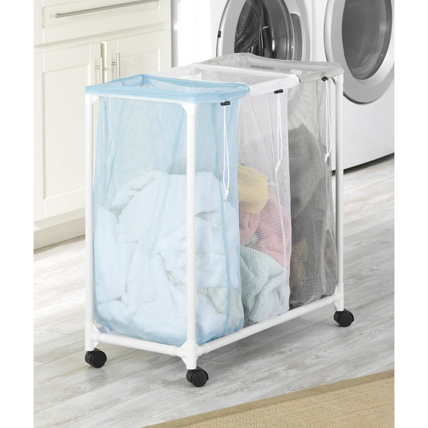 Whitmor Triple Mesh Bag Laundry Sorter with Wheels 14.875" x 30.75" x
