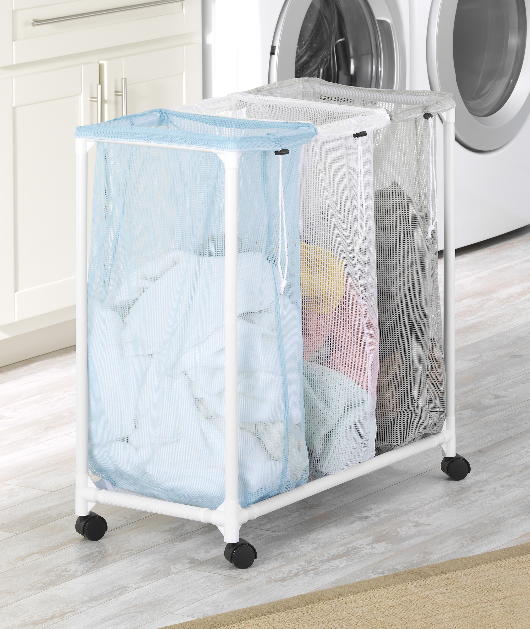 Whitmor Triple Mesh Bag Laundry Sorter, Clear and Blue - image 3 of 7