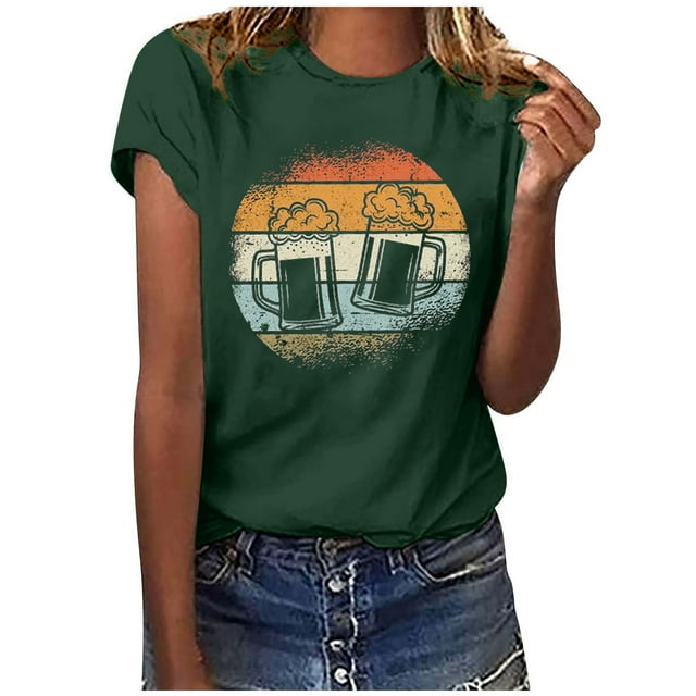 Fankiway Camisole top pour Femmes Festival de la Bière Imprimé tops Mode Mignon Manches Courtes Col Rond tops Chemise tops pour Femmes Liquidation Camisoles pour Femmes