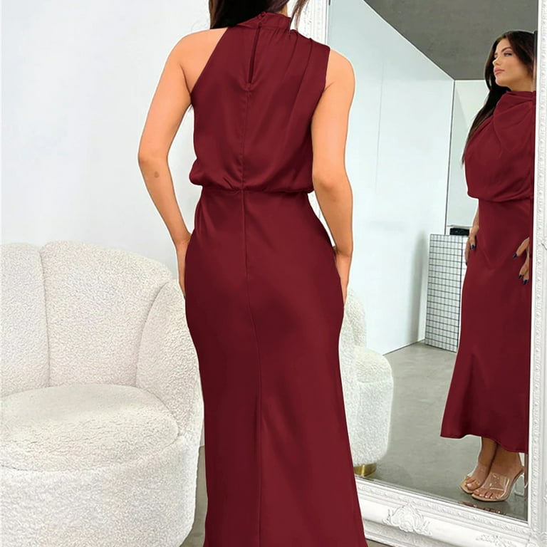 Aboser Silky Satin Evening Dresses for Women Elegant Classy Cocktail Dress  Trendy Cold Shoulder Maxi Dresses Business Casual Party Dress Formal Prom  Dresses