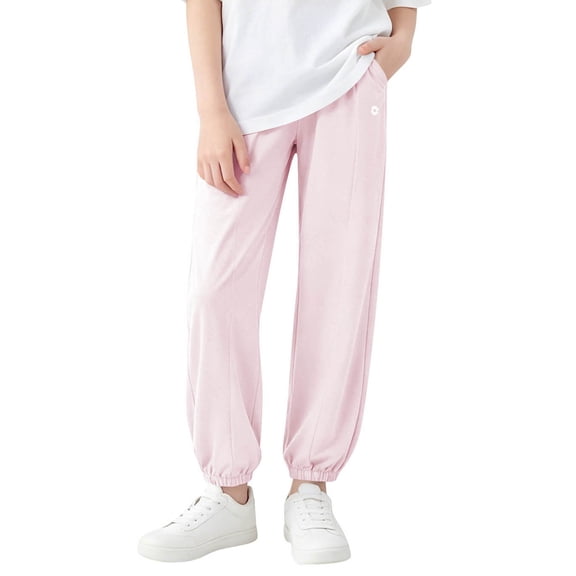 PYGNJK Girl's Jogger Sweatpants Elastic High Waist Soft Loose Sweat Pants Kids School Athletic Trousers