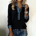 thumbnail image 2 of Long Sleeve Shirts for Women, Women's Cool Black Long Sleeve Collar Buttons Front Top Casual V Neck Bussiness Denim Shirts 2026 Fall Winter Trendy, 2 of 6