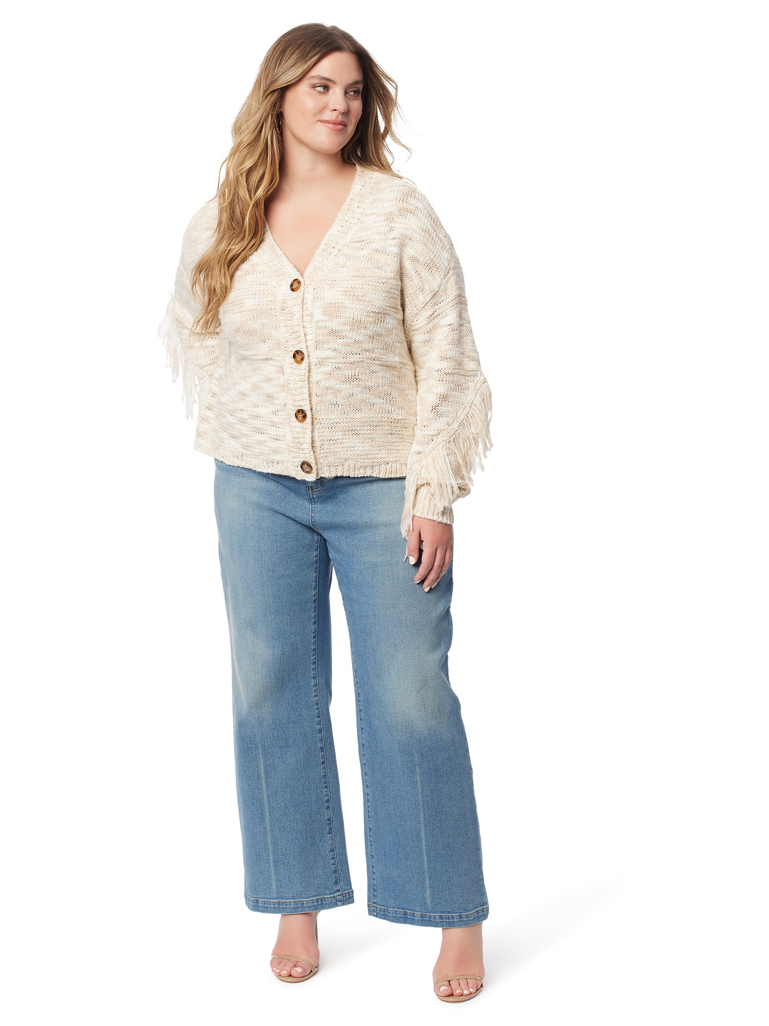 Jessica Simpson Women's and Women's Plus Aamina Fringe Cardigan Sweater, Sizes XS-4X