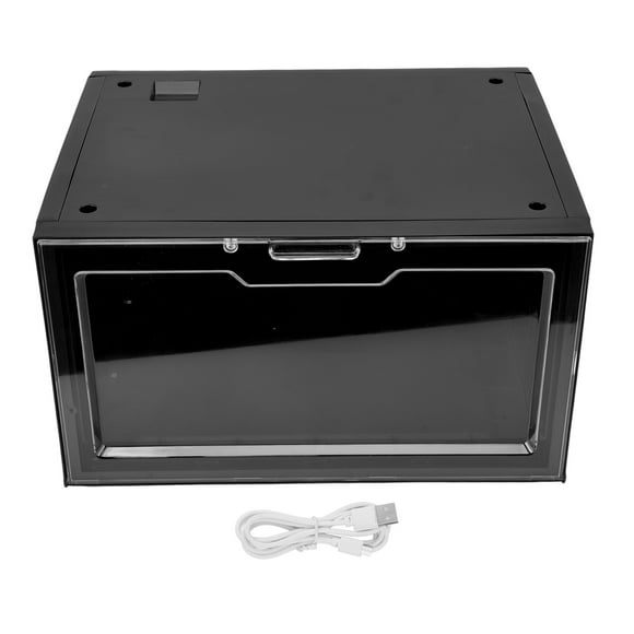 LED Shoe Box Voice Control Transparent Door Stackable Sneaker Storage Display Case for Home Shopping Mall Black