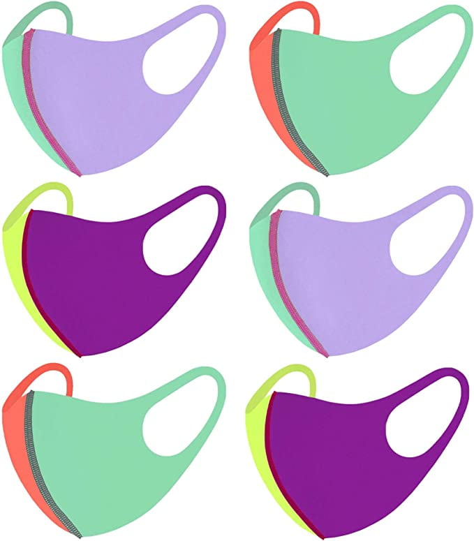 6 Pack Unisex Adult Solid Neon Color Reusable Cloth Face Mask