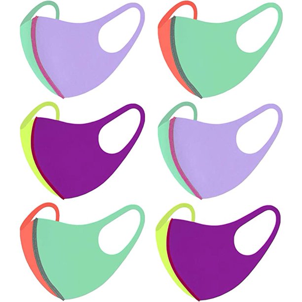6 Pack Unisex Adult Solid Neon Color Reusable Cloth Face Mask