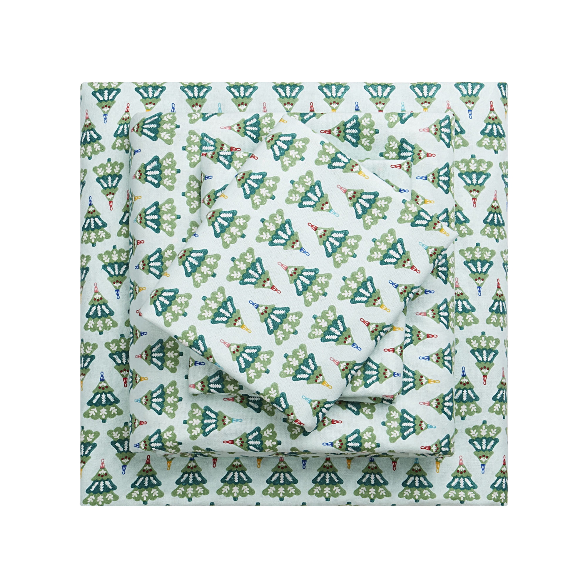 Draps En Flanelle Queen – Motif Arbres De Noël, 100% Coton, MIDDLETON HOME, Neuf