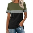 thumbnail image 2 of MIUOWANP Women's Short Sleeve Top Color Blocking Simplicity Casual Blouse Striped Printed T-shirt Round Neck Short Sleeve Shirt Army Green L, 2 of 5