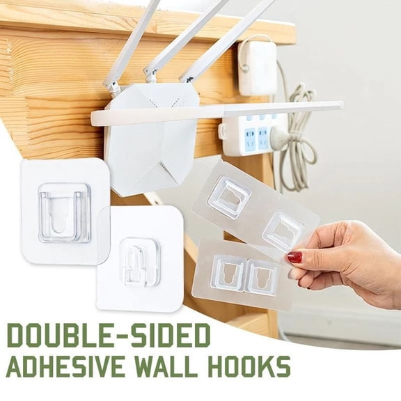 Double-Sided Adhesive Wall Hooks Storage Tools Wall Mounted Hooks For Kitchen, Selfadhesive Heavy Duty 15Kg Hanging Hooks No Drilling No Screws No Holes No Glue, Transparent