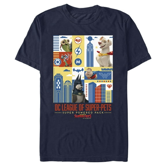 Men's DC League of Super-Pets Super Powered Pack Panels  Graphic Tee Navy Blue X Large