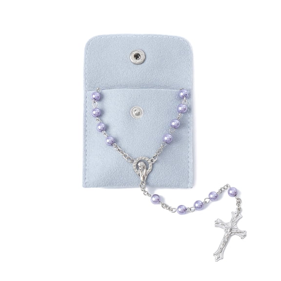 YQZIYOU Rosary Beads Catholic for Women,Lavender,Solid Colored Simple Style button bag, Artificial Pearls Rosary, Gifts for Women