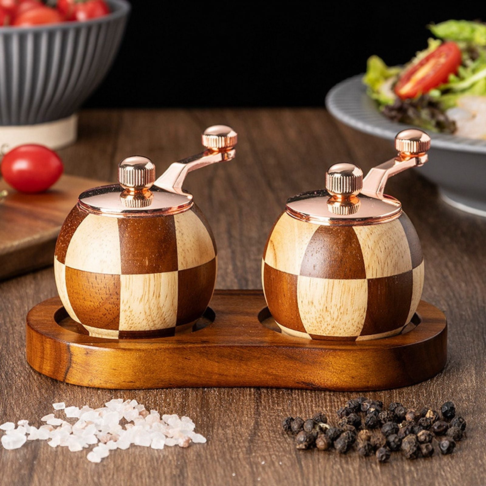 Checkerboard Hand Crank Salt and Pepper Grinder Set Fashion Manual Grinder Kitchen Gift