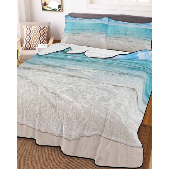 Summer Beach Twin XL Size Down Alternative Comforter, Lightweight Comforter Quilt Bedding Set with Pillow Shams Blue Coastal Ocean Seaside Nautical All Seasons Bed Comforter Duvet Insert 68"x98"