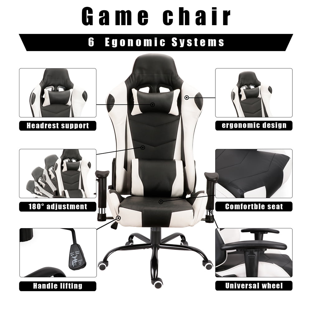 Kepooman Gaming Chair Computer Game Chair Office Chair Ergonomic High Back PC Desk Chair, Height Adjustment Swivel Rocker with Headrest and Lumbar Support Lumbar Pillow, White Kepooman Gaming Chair Computer Game Chair Office Chair Ergonomic High Back PC Desk Chair, Height Adjustment Swivel Rocker with Headrest and Lumbar Support Lumbar Pillow, White