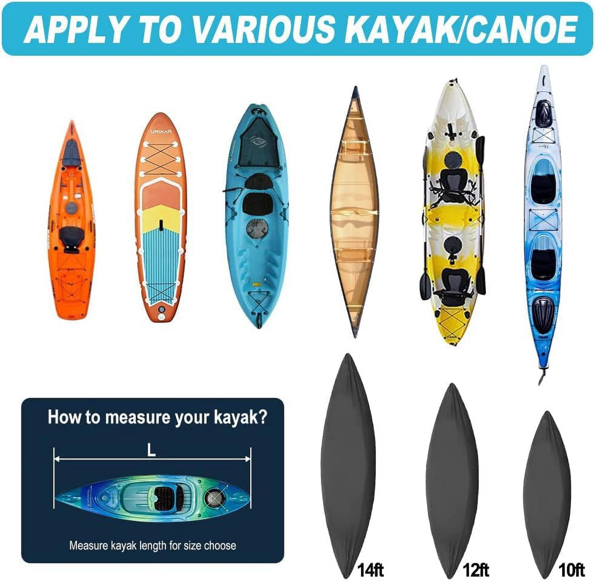 Seapisode 10ft Kayak Cover, 600D Tear Resistant Trailerable Kayak Covers for Outdoor Storage, Waterproof & UV-Proof Heavy Duty Canoe Cover for Indoor/Outdoor Storage(Black)