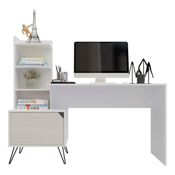 Escritorio Maderkit Trix con Patas Metálicas Niebla-Blanco