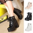 thumbnail image 1 of Botas cortas con cordones en la parte delantera para mujer, tacón alto, tacón grueso, punta redonda Wmkox8yii hfjk1440, 1 of 9