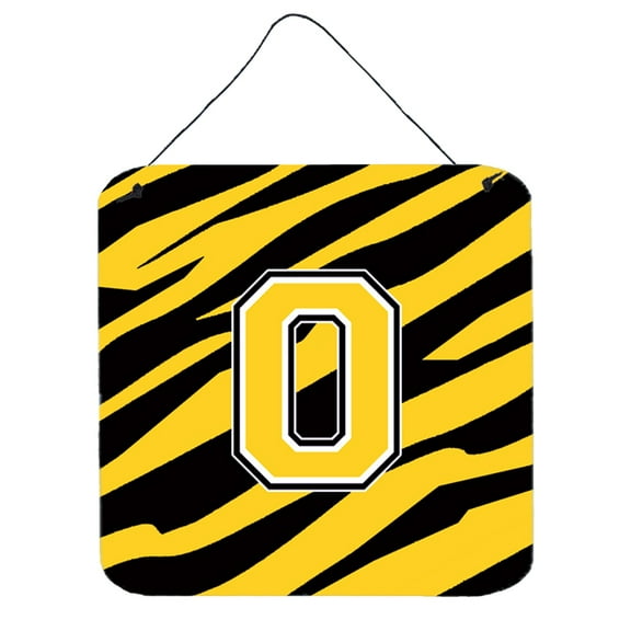 Letter O Initial Tiger Stripe - Black Gold Wall or Door Hanging Prints