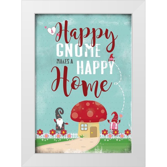 JMB Designs 11x14 White Modern Wood Framed Museum Art Print Titled - Happy Gnome