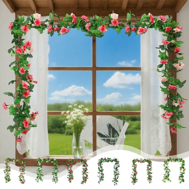 Viña de glicinia artificial | Giro de 32 cuerdas | Guirnalda colgante de plástico realista | 230 cm de largo | Decoraciones de techo para eventos de boda | 1 Pieza | Flores falsas duraderas