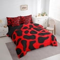 thumbnail image 3 of jejeloiu Kawaii Leopard Print 7 Pieces Bedding Comforter Set,Cartoon Cheetah Pattern Full Bedding Set,Red Black Fitted Sheet Flat Sheet For Adults,Ultra Soft Home Decor Reversible, 3 of 8