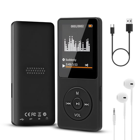 MP3 Player with Bluetooth 5.3, 1.8 inch Screen Portable Music Player with Speaker, FM Radio, Voice Recorder, Supports Expanded Up to 128GB, Black