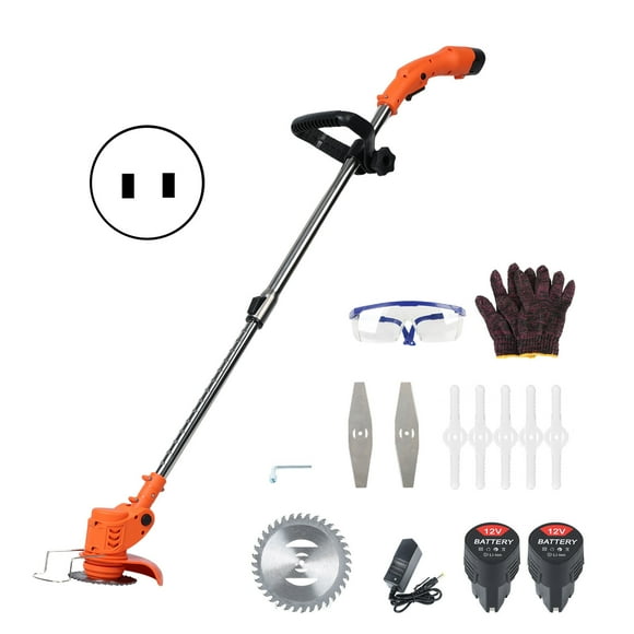 Weed Eater, Electric Weed Mower Cordless Trimmer, Telescopic Rod Home Weed Eater Cutter, Rechargeable Handheld Lawn Mower with 2 Batteries (12V 2.0Ah), 1 Charger