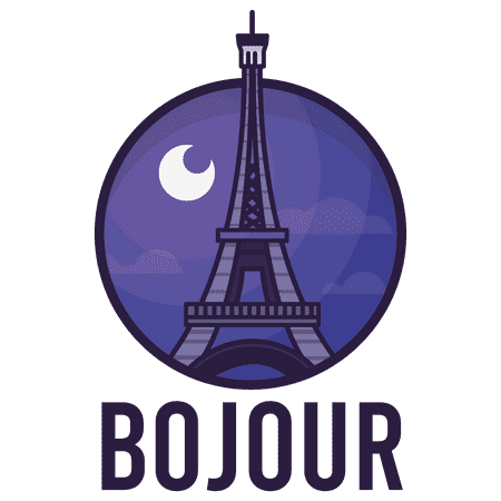 Bonjour Paris The Famous City in France with Eiffel Tower Artwork Vinyl Wall Decal - Majestic Landmark at Night Sky with Beautiful Moon for Living Room Wall Decoration - 20" x 30"