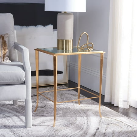 SAFAVIEH Tory Gold Foil Glass Top Accent Table, Gold/Clear