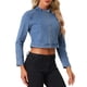 thumbnail image 4 of Chaqueta de mezclilla INSPIRE CHIC para mujeres con cuello alzado y cierre de motociclista azul XS, 4 of 6