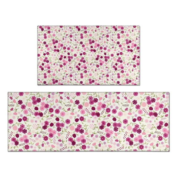 Pioneer Flower Floral Print Pattern Kitchen Rugs Sets Of 2,Anti Fatigue Kitchen Mat Rugs Non Slip Washable,Decorative Kitchen Floor Mats for Kitchen,Sink,Laundry,17"x30" 17"x47"