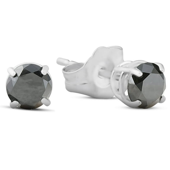 Pompeii3 1 1/2Ct Black Diamond White Gold Earrings 14K White (Black,AAA)