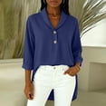 thumbnail image 5 of Hfnxid Fall Tops for Women Dressy Loose Fit 3/4 Length Sleeve Shirts Casual Button V Neck Blouses Fashion High Low Hem Tshirts Navy L, 5 of 8