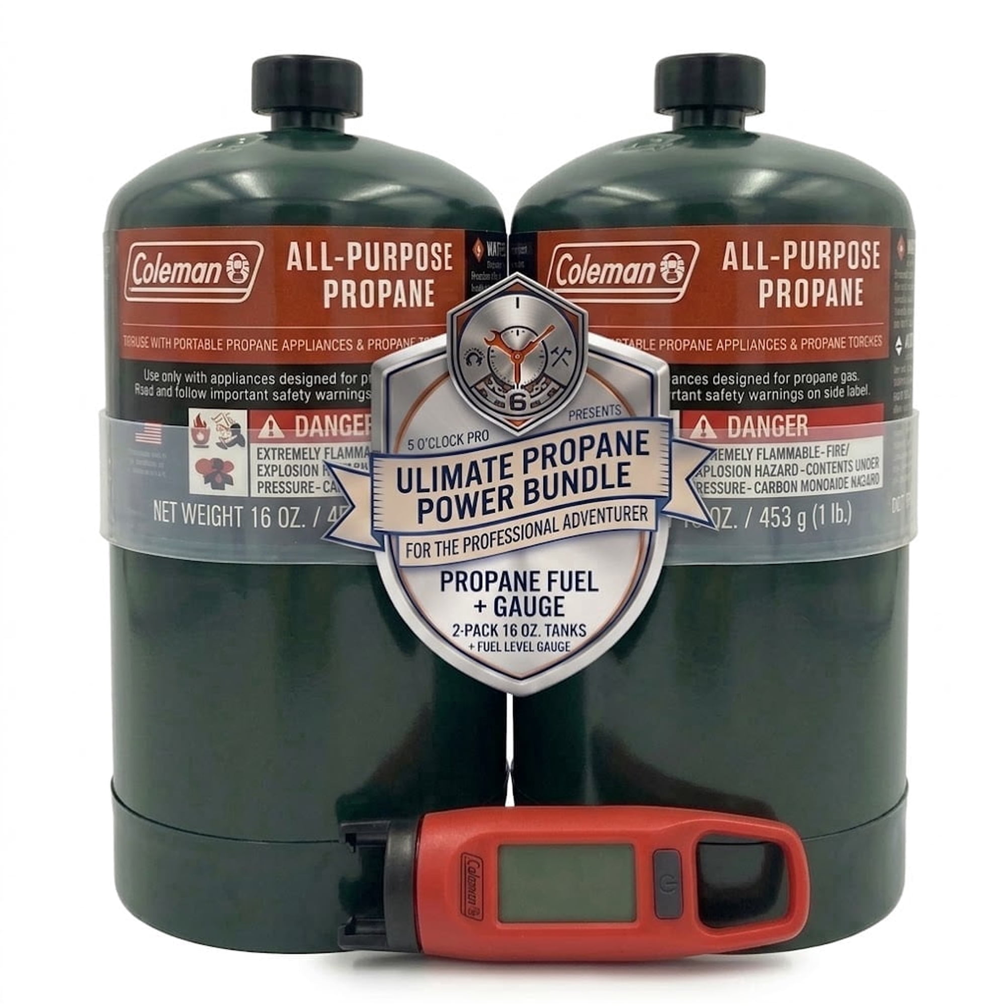 Coleman All-Purpose Propane 16 oz. Cylinders (2-Pack) with Coleman Digital Propane Fuel Gauge