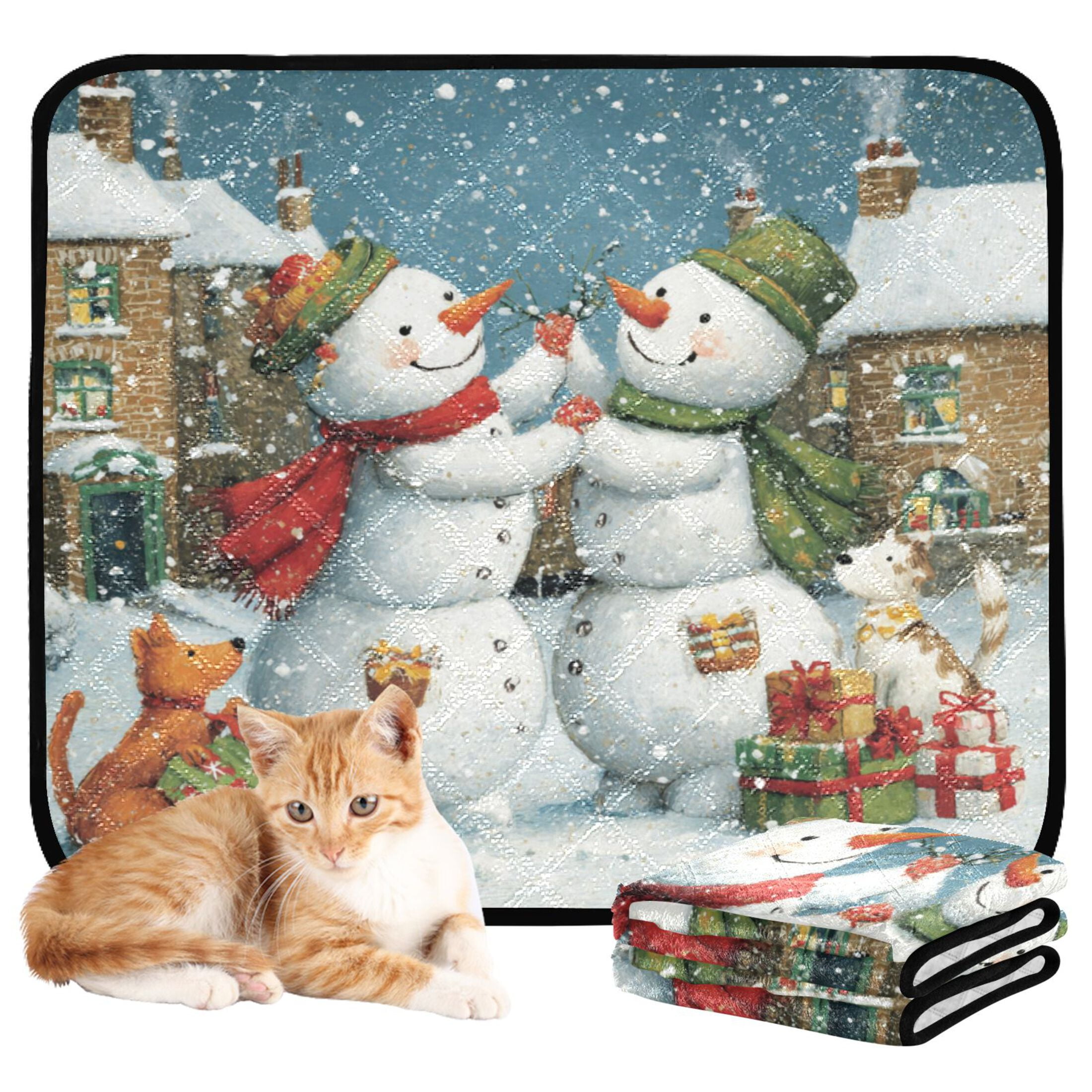 Qxltty Hugging Snowmen Cat litter Pads Pet Set of 2 Diaper Mats Center Anti-leakage Layer Absorbent Soft and Comfortable