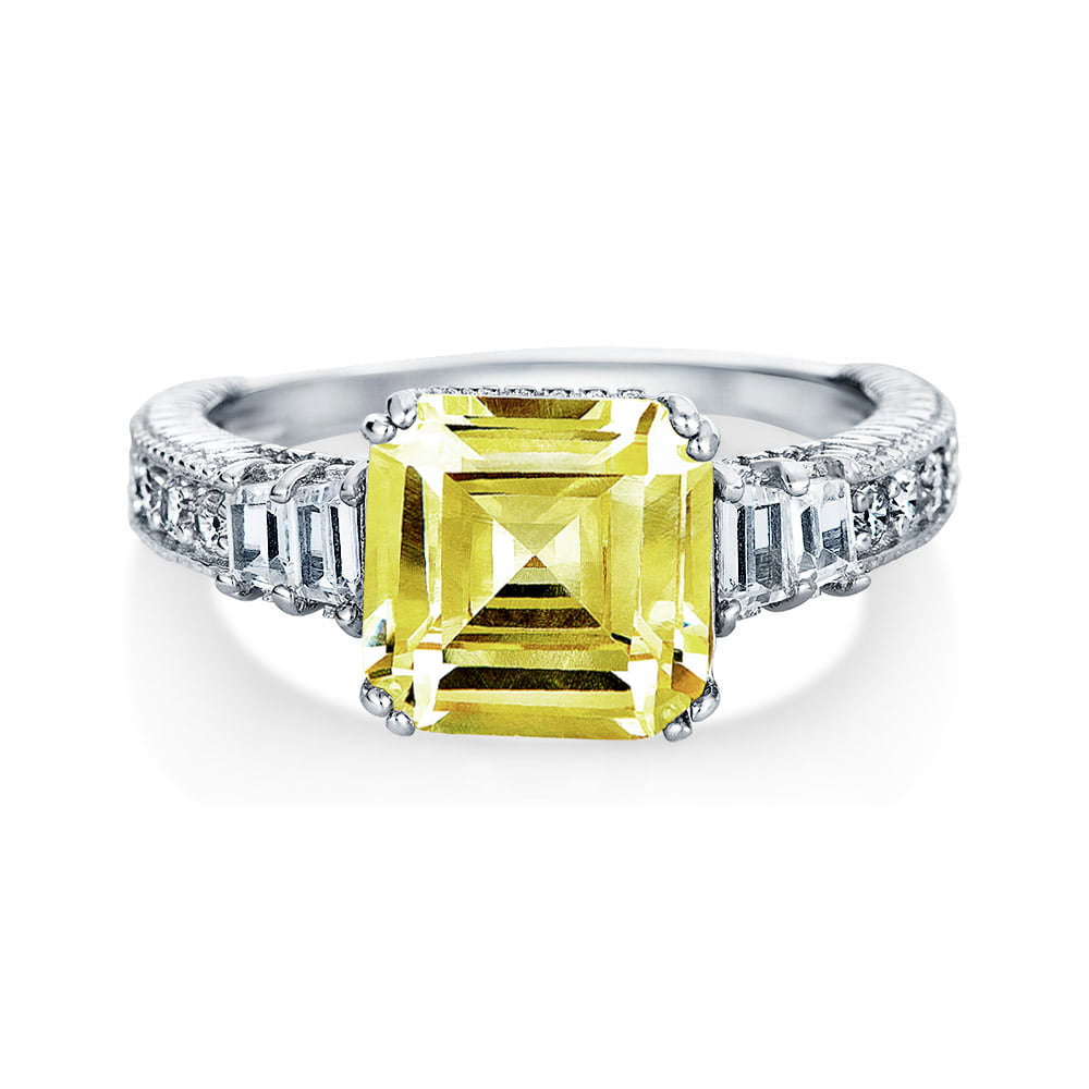 Art Deco Style 4CT Yellow Canary CZ Square Asscher Cut