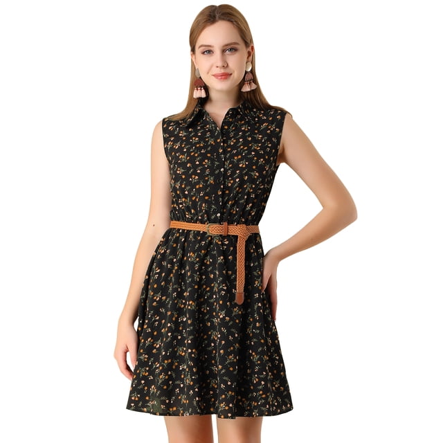 Vestido sin Mangas Allegra K Floral Negro Naranja L