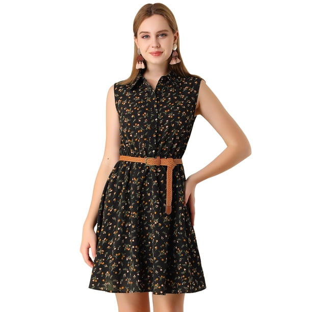 Vestido sin Mangas Allegra K Floral Negro Naranja L