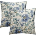 thumbnail image 2 of Blue Flower Outdoor Pillows Cover 16x16 Inch Pack of 2 Blue and Beige Chinoiserie Floral Decorative Pillow Case Spring Summer Square Cotton Throw Couch Protector for Home Sofa Porch Bed, 2 of 6