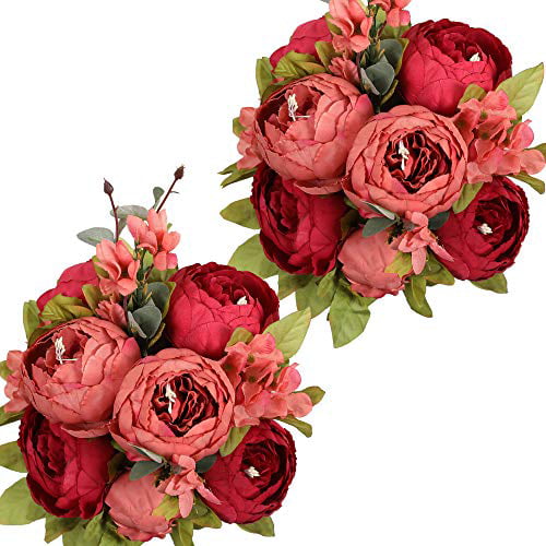 Nubry 2pcs Artificial Peony Silk Flowers Bouquet for Wedding Home Garden Decoration Light Pink 