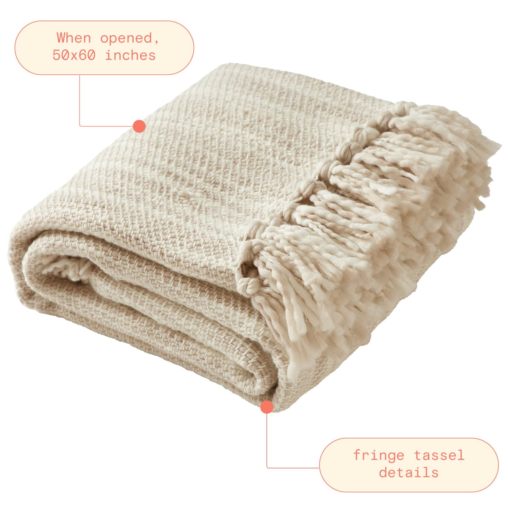 Beautiful Neutral Woven Throw by Drew Barrymore, 50" x 60"