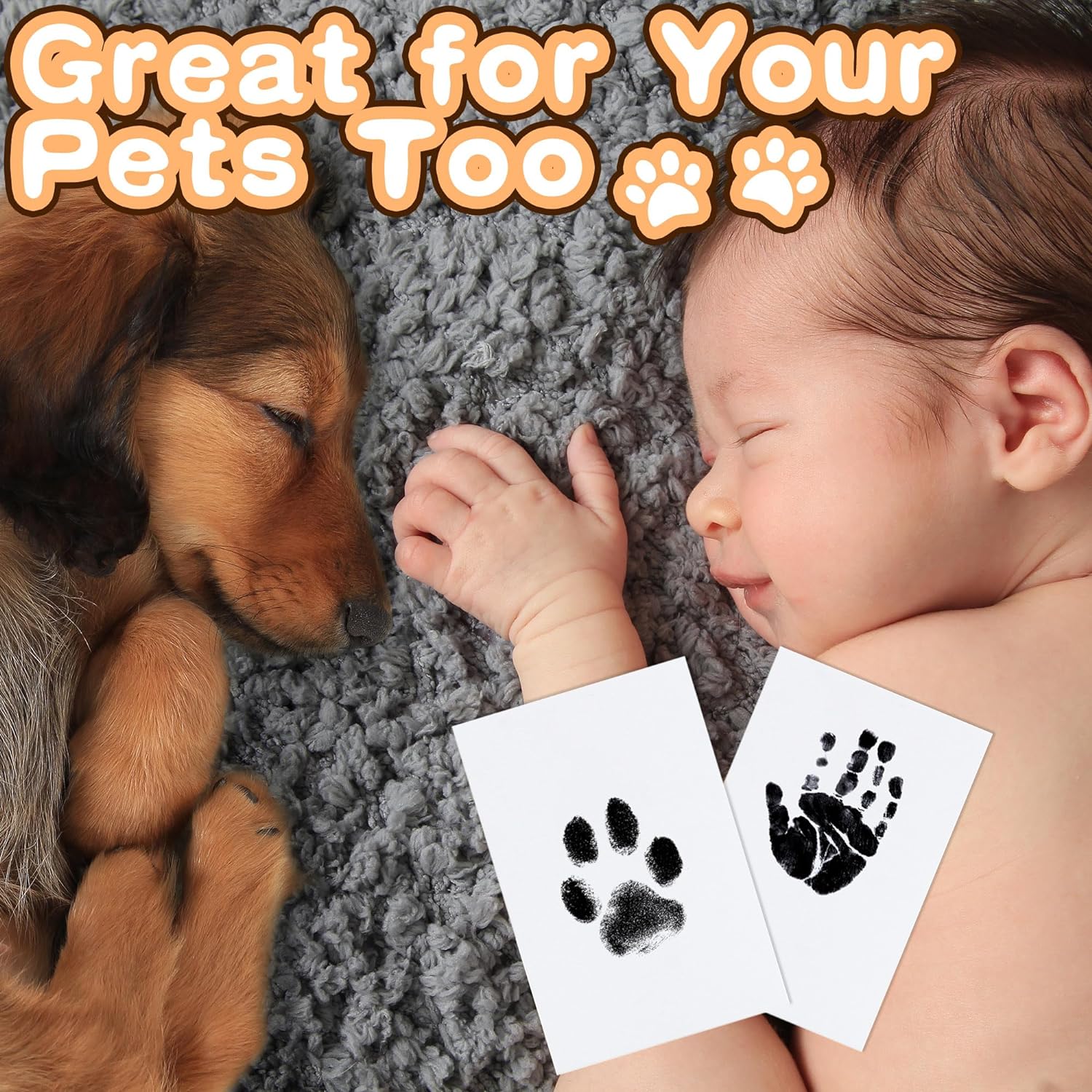 Baby Footprint Handprint Pet Paw Print Kit Large Size with 4 Ink Pads and 8 Imprint Cards