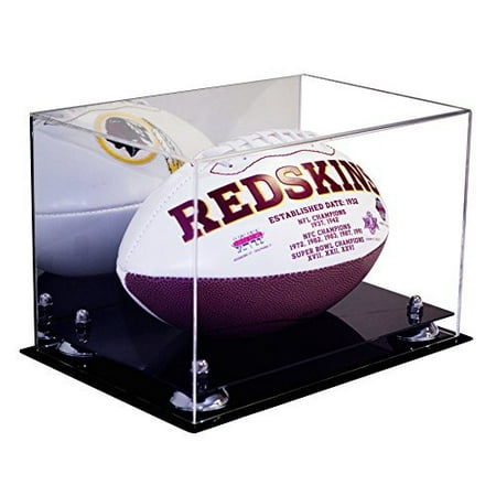 Miniature Football Display - Deluxe Acrylic Football Display Case with Silver Risers and Mirror (A004-SR)